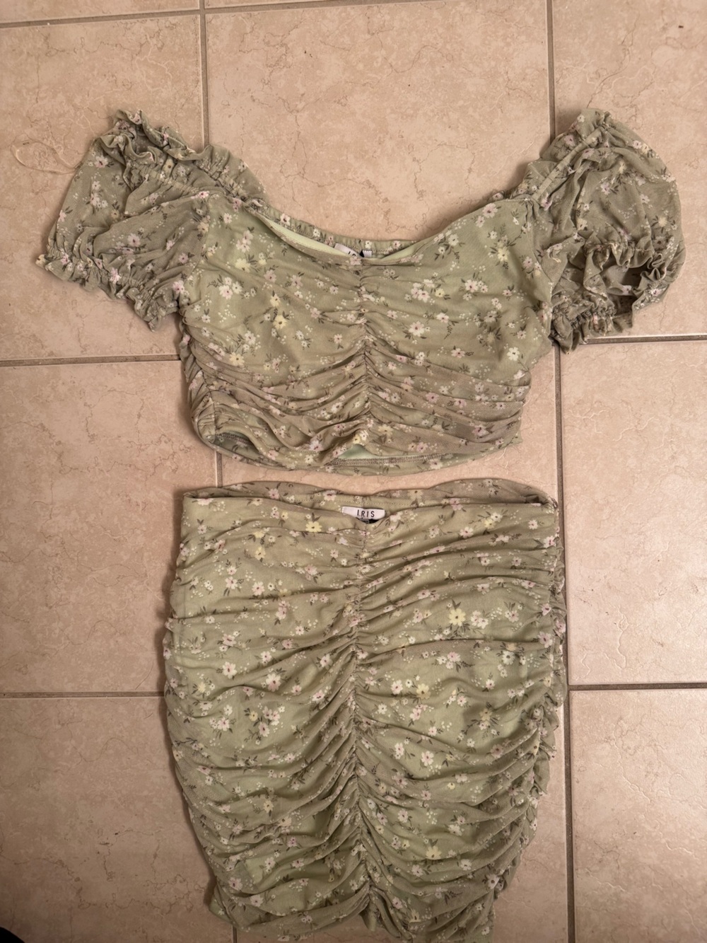 iris Sage Green Floral Smocked Two-Piece Set